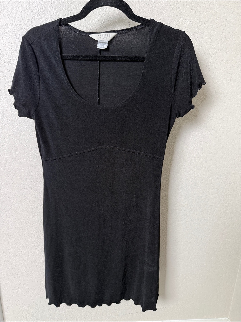Vintage Express Tricot Black Scoop Neck Short Sleeve Dress -